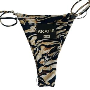 SKATIE Tiger Zebra Print Bikini Bottom Adjustable String Side Swimwear NWT M